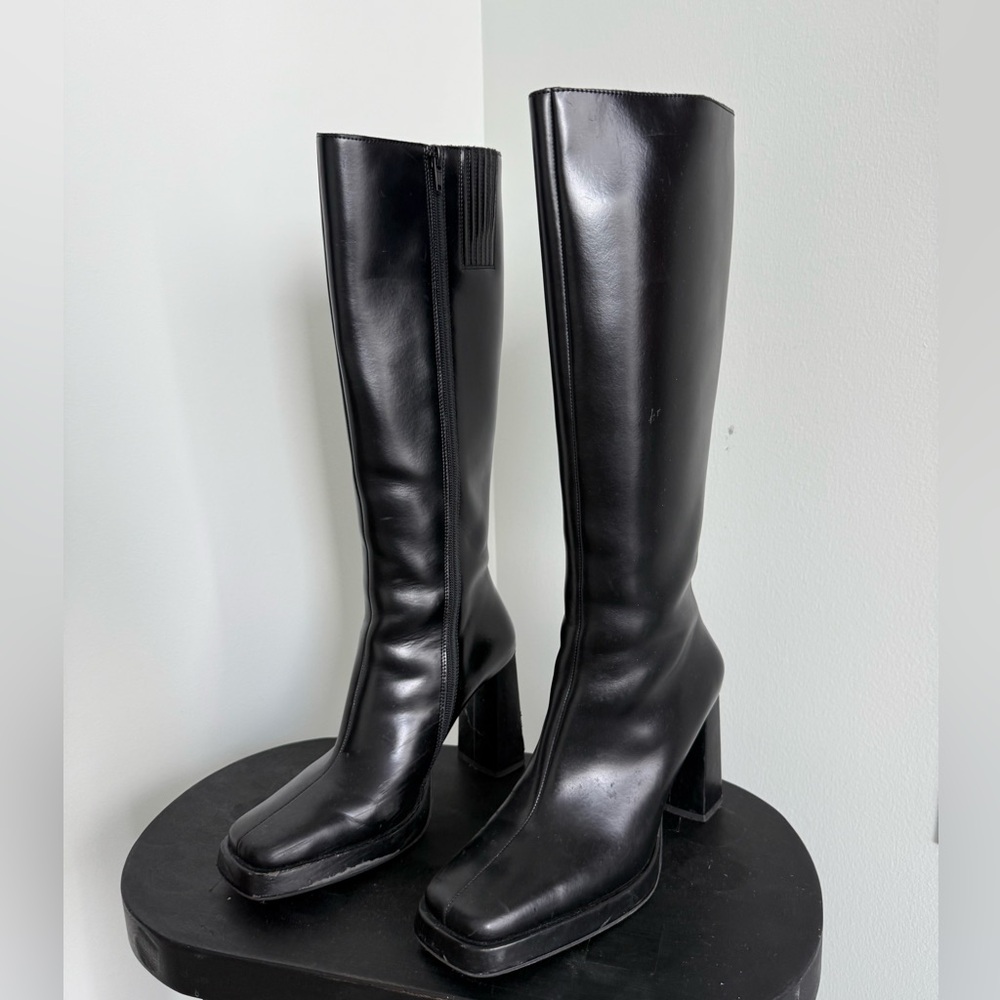 Jeffrey Campbell MAXIMAL-2 Black Knee-High Leather Boots